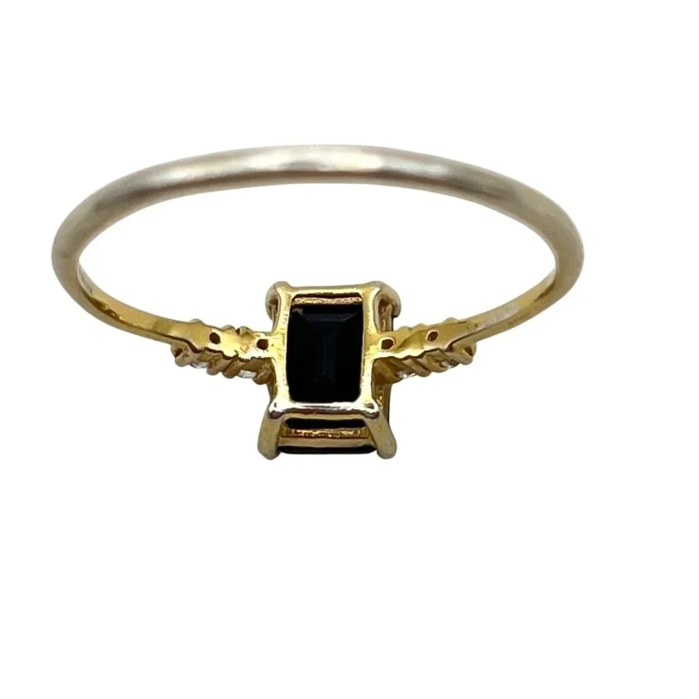 Sterling Silver Vermeil Ring Black Onyx CZ Sz 8 Signed 925 YS India Dainty 1.08g - Picture 4 of 13